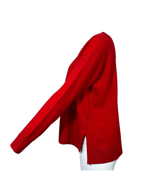 WOMEN'S CREW NECK SWEATER ASYMMETRICAL CUT RED ESSENTIEL STUDIO | LMD036ROSSO